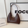 Minimalist deep brown crescent hobo shoulder bag with matte leather finish and silver zipper - Chocolate