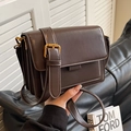 Vintage dark brown crossbody bag with gold buckle and accordion-style compartments - Brown