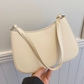 Sac sous le bras blanc crème chic en cuir PU de qualité avec détails de chaîne argentée - Blanc Cassé