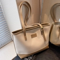 Sac cabas minimaliste contrasté crème et marron avec de longues bandoulières femme - Blanc Cassé