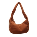 Bolso bandolera minimalista de pana marrón de gran capacidad con cremallera dorada - Marrón