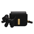 Classic black square shoulder bag with gold metal buckle and cute dog charm pendant - Small / Black
