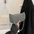 Light blue denim underarm bag featuring silver studs and a bold chunky metal chain strap - Green