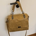 Vintage mustard yellow quilted PU leather crossbody bag with metal chain handle design - Khaki