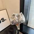 Silver sequin bucket bag with metallic chain strap and elegant pearl accents - Silver