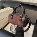 Vintage bicolour boston bag in brown smooth leather and maroon suede finish - Brown