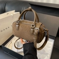 Deep olive green vintage mini boston bag with matte finish and silver hardware - Licorice Green