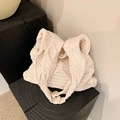 Cream white cable knit tote bag with thick woven texture for a cozy minimalist style - Off White