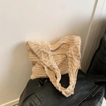 Chunky knit tote bag in cream beige featuring vintage cable stitch pattern - Khaki