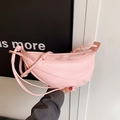 Chic pink crescent-shaped shoulder bag in matte leather finish for women - Pink