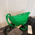 Chic bright green crescent hobo bag in smooth PU leather with slim shoulder strap - Green