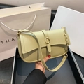 Pistachio green litchi texture underarm bag with gold metal chain and buckle - Green