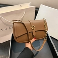 Classic caramel lychee grain leather underarm bag with gold chain strap detail - Brown