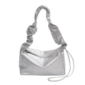 Borsa a secchiello argento con ampia tracolla plissettata e finitura metallizzata - Argento