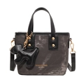 Sac seau en tissu gris texturé avec finitions en cuir noir et breloque chien - Avec Pendentif / Noir
