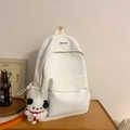 Zaino minimalista in nylon bianco con grazioso ciondolo a cucciolo e tasche laterali - Bianco Con Pendente