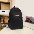 Minimalistische zwarte rugzak voor studenten van duurzaam nylon met label voor dagelijks gebruik - Zwart