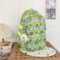 Zaino scolastico verde erba con stampe di cani e ciondolo a stella in peluche bianco - Con Ciondolo / Verde