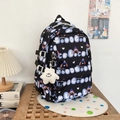Zaino nero capiente con lettere blu, stampa di cani e ciondolo a stella in peluche - Con Ciondolo / Nero