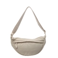 Minimalist beige nylon crescent crossbody bag with adjustable strap and front zipper pocket - Off-white