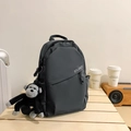 Grande borsa a tracolla in nylon grigio scuro con logo STLANGS e ciondolo scimmia - Con Ciondolo / Grigio