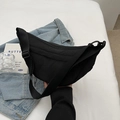 Versatile black nylon tote bag in crescent shape with adjustable crossbody strap - Black