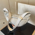 Large capacity light gray nylon crescent crossbody bag with adjustable wide strap - Off White