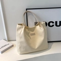 Beige tote bag in textured fabric with gold hardware and dual handles for daily commute - Off-white Without Pendant