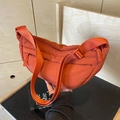 Versatile orange nylon crescent tote bag with adjustable shoulder strap and zipper - Orange
