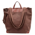Bolso tote de lona marrón vintage con asas de cuero y correa ajustable para hombro - Marrón