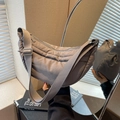 Minimalist dark grey nylon crescent bag with adjustable strap and quilted texture - Gray