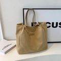 Khaki large canvas tote bag with metal rings and shoulder strap for daily commuting - Khaki No Pendant