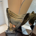 Olive green nylon crescent tote bag with adjustable wide shoulder strap for women - Green