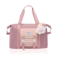 Bolso de viaje de nailon rosa impermeable con gran capacidad y colgante de conejo - Con Colgante de Peluche / Rosa