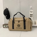 Grande borsa da viaggio in nylon kaki con logo del marchio e tracolla regolabile - Cachi