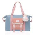 Bolso de viaje de tela Oxford rosa y azul con un lindo colgante de conejo - Con Colgante de Peluche / Azul