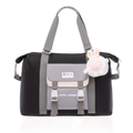 Bolso de viaje de tela Oxford negro y gris con bolsillo de hebilla y amuleto de conejo de felpa - Con Colgante de Peluche / Negro