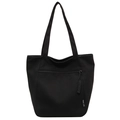 Black canvas tote bag with side label and rope zipper pull for daily commuting - Black