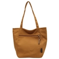 Brown canvas tote bag with shoulder straps and decorative woven zipper pull - Brown
