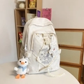 Zaino stile giapponese bianco crema da donna con peluche a forma di papera e stella - Bianco con ciondolo