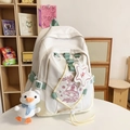Zaino crema stile giapponese con accenti verde menta e simpatico ciondolo a forma di papera - Bianco E Giallo Con Ciondoli