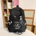 Zaino casual nero da donna stile giapponese con ricamo astronauta e disco volante - Nero