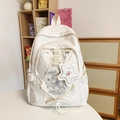 Zaino bianco crema in stile giapponese con simpatico ricamo da astronauta per la scuola - Bianco