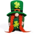 Green St. Patrick's Day gnome ornament with orange braids and clover hat detail - Female Style
