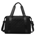 Large black quilted oxford travel bag with adjustable strap and top handles - Black