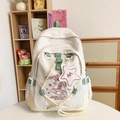 Elegante zaino bianco crema in stile coreano con spalline verdi e ricamo UFO alla moda - Bianco e Giallo