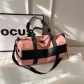 Borsone da viaggio in nylon rosa e nero con logo Ningjia e tracolla regolabile - Rosa