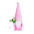 Gnome en peluche rose avec barbe blanche et tulipes pour cadeau de fête des mères - Rose