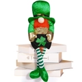 St. Patrick's Day gnome decor with green striped legs, orange beard, and clover gold bag - Long Leg Doll