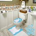 Détails de l'ensemble de bain de Pâques avec tapis lapins bleus en flanelle - Bleu